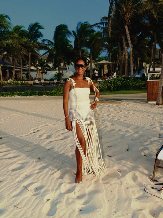 Cream Fringe Skirt